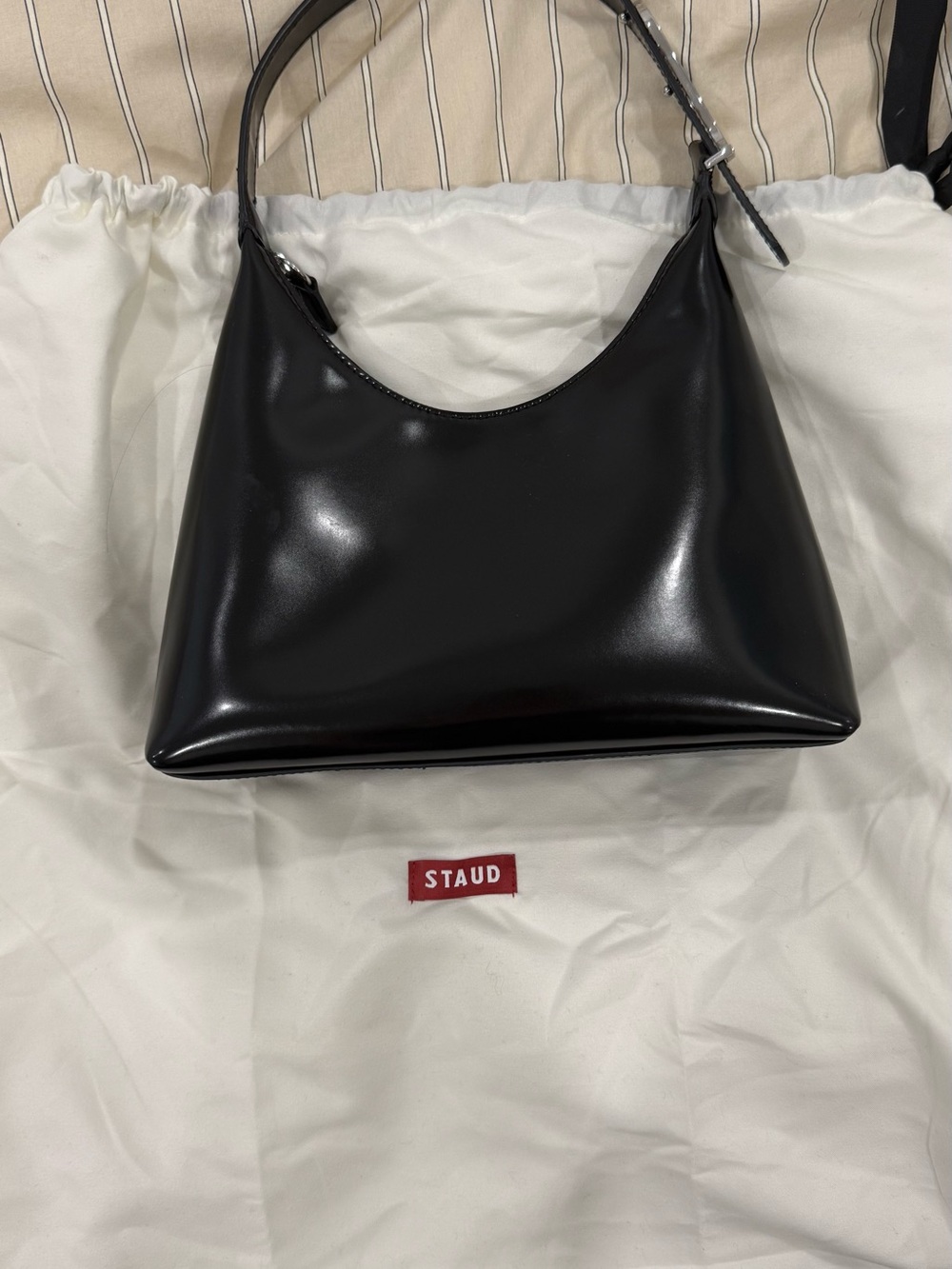 STAUD Glossy Black Patent Shoulder Bag